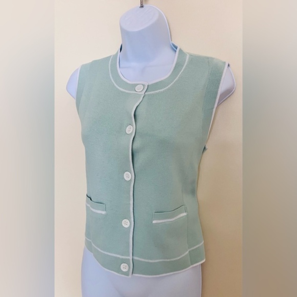 Mint Green Knit Cardigan Sleeveless Button Front Preppy Twee Academia Medium‎